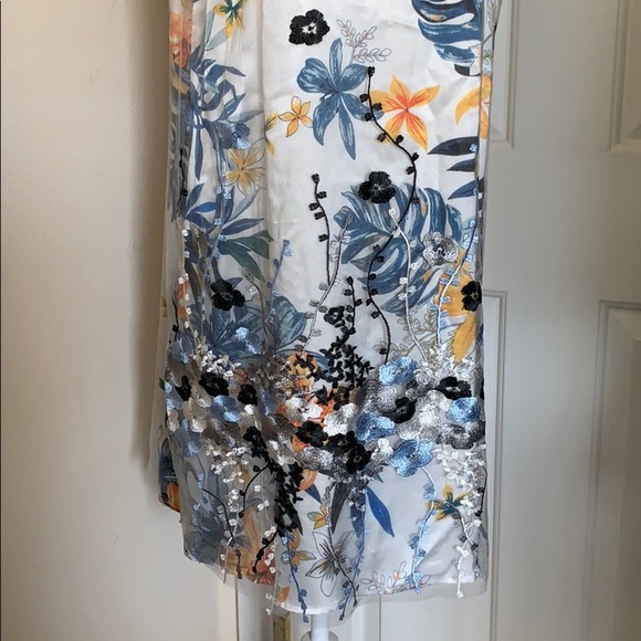 floral embroidered sheer overlay cut out tie back shift dress - Picture 3 of 11